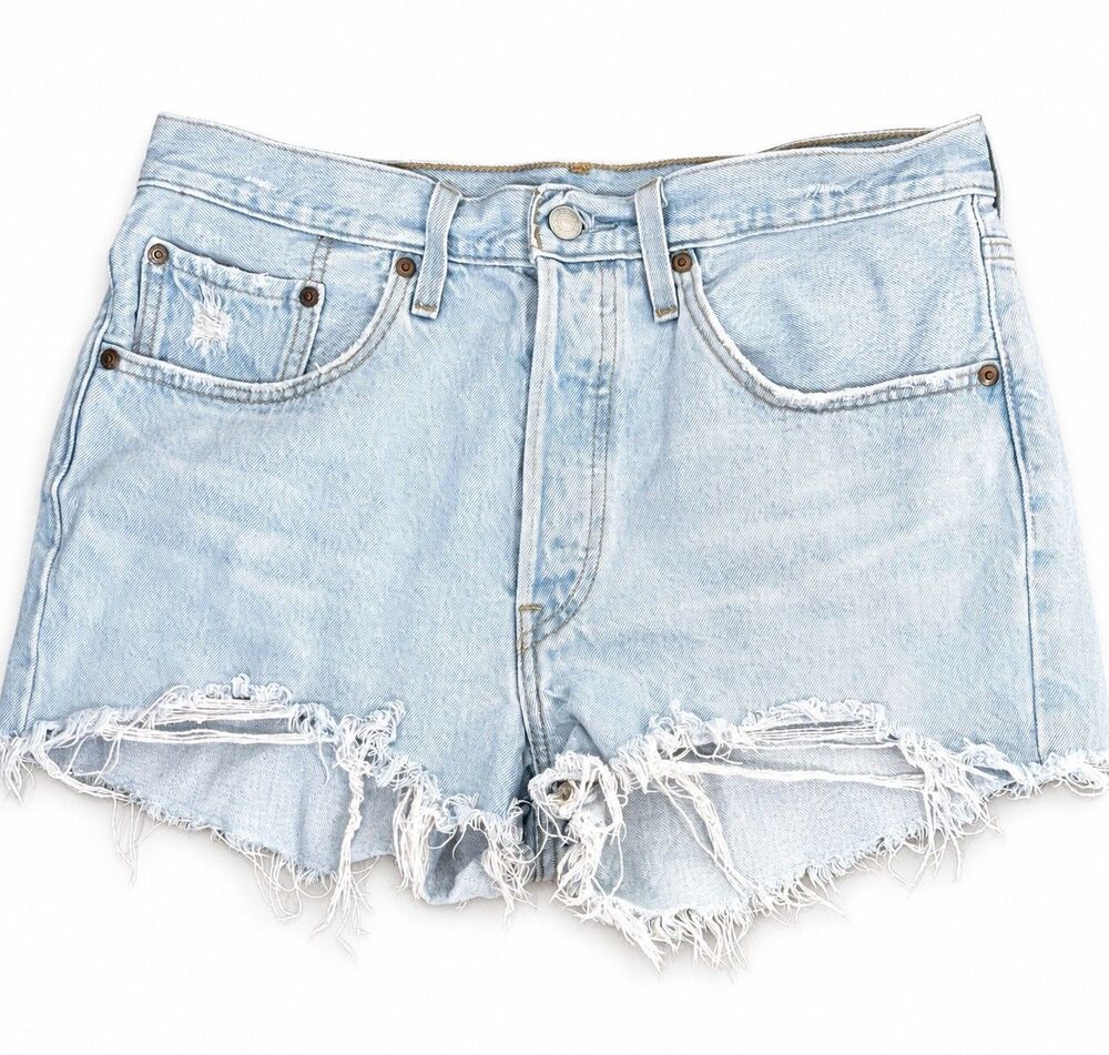 Levi’s Premium 501 Women’s W30 High Rise Cutoff Denim Shorts Distressed Blue